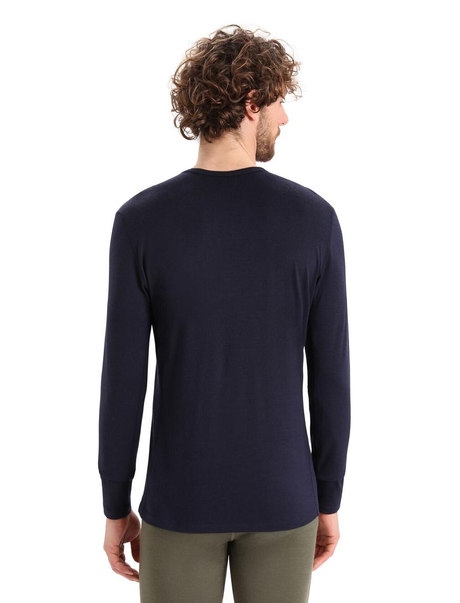 Midnight Navy Icebreaker Merino 200 Oasis Long Sleeve Crewe Ski Stripes Men's Base Layers | AU 1366WNBY